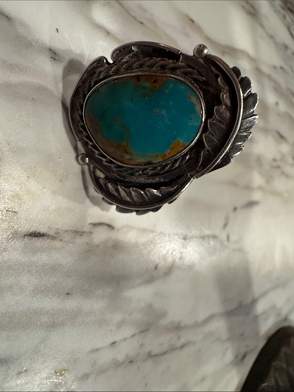 Sterling Silver Turquoise Leaf Ring - Blue Turquoise Statement